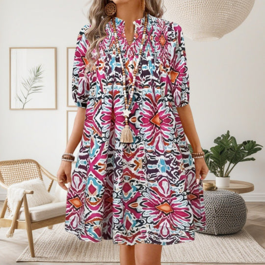 R&B | Bohemian Women 's Fashion Bedrucktes Kleid mit V-Ausschnitt