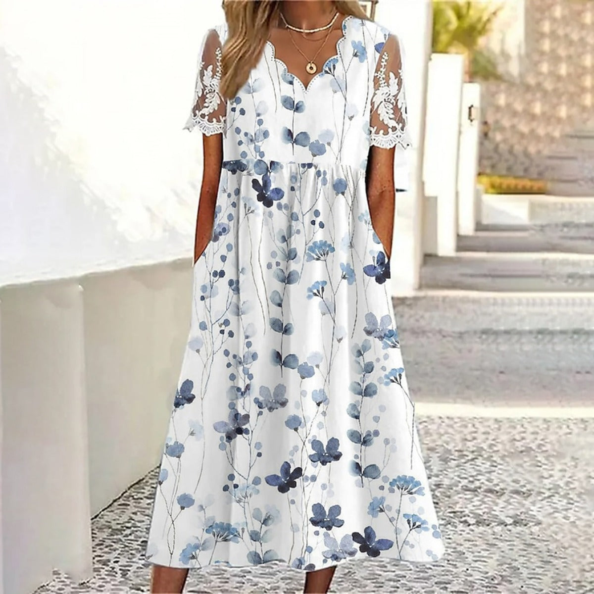 R&B | Pendelkleid mit Blumendruck und V-Ausschnitt