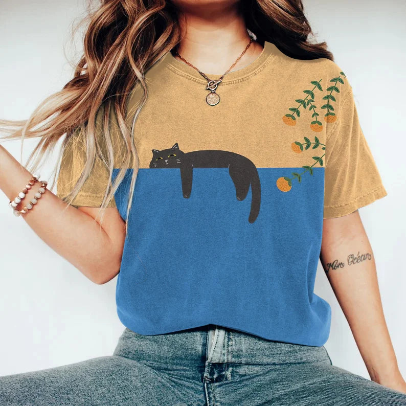 R&B | Black Cat Painting Kunst Kreatives T-Shirt für Frauen