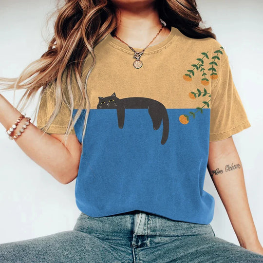 R&B | Black Cat Painting Kunst Kreatives T-Shirt für Frauen