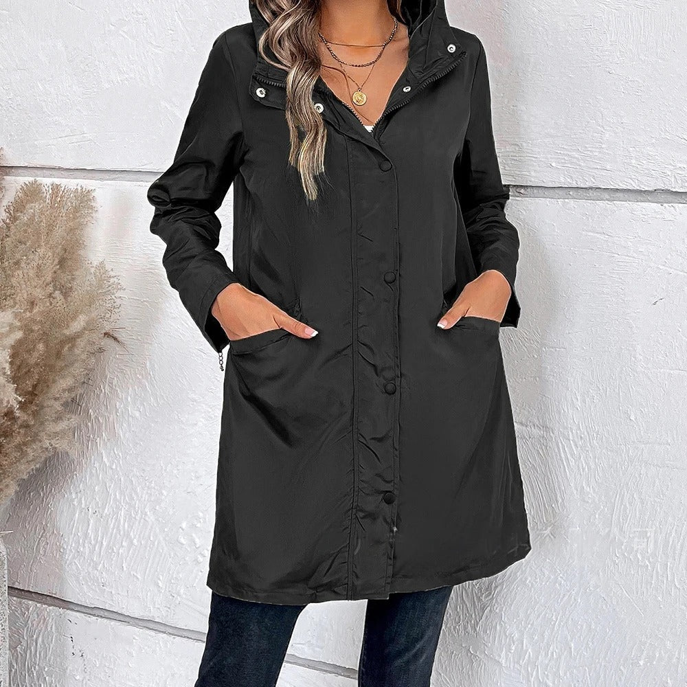 R&B | Damen Langer Herbstmantel mit Hohem Kragen & Knopfleiste