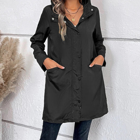 R&B | Damen Langer Herbstmantel mit Hohem Kragen & Knopfleiste