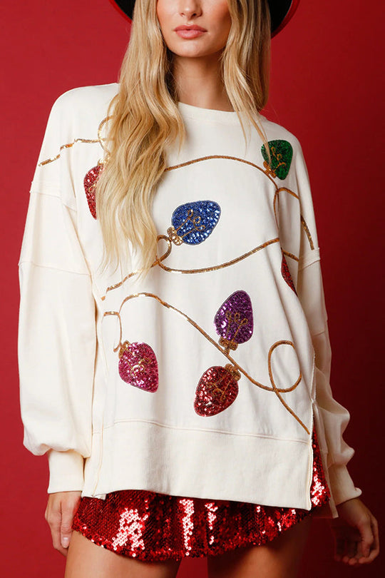 R&B | Weihnachtslichter Pailletten Schlitz Pullover Sweatshirt
