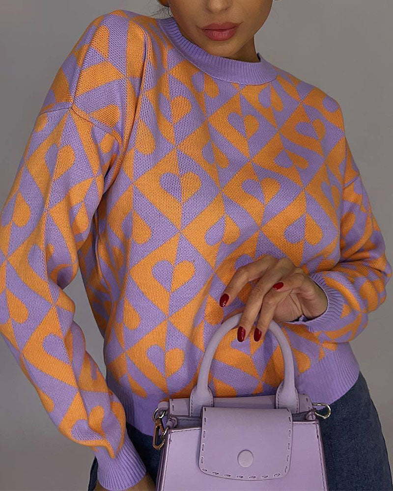 R&B | Herzprint Strickpullover Weich und Trendy Einzigartiges Muster