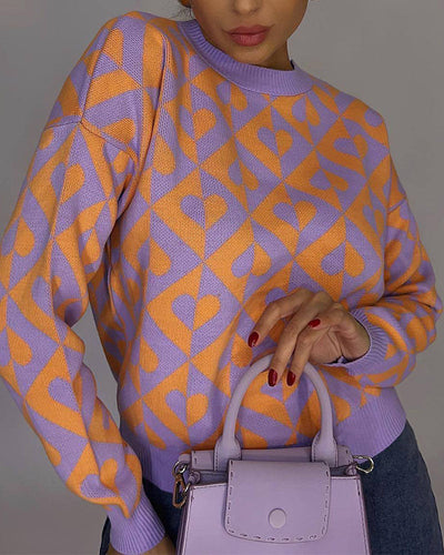 R&B | Herzprint Strickpullover Weich und Trendy Einzigartiges Muster