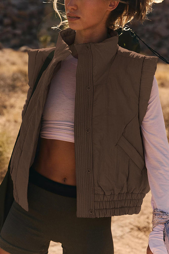 R&B | Stehkragenknopf ärmellos lockerer Taschenkastenjacke