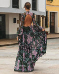 Vintage Blumen rückenfreies Maxikleid