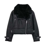 R&B | Damen Faux-Lederjacke mit Pelzkragen