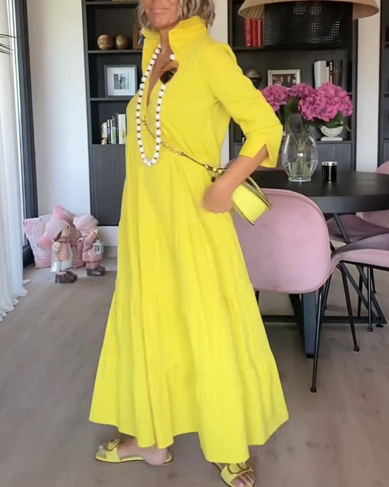 R&B | Lässiges Einfarbiges Patchworkkleid mit Reverstasche