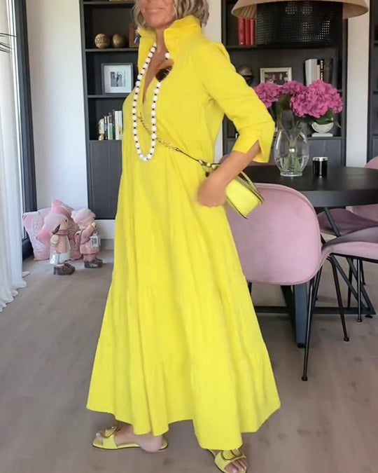 R&B | Lässiges Einfarbiges Patchworkkleid mit Reverstasche