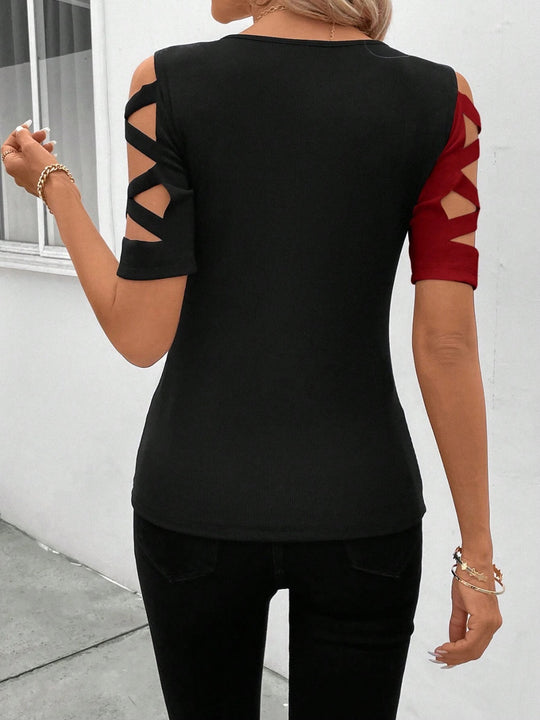 R&B | Klassisches, farblich passendes, schulterfreies, schmal geschnittenes T-Shirt