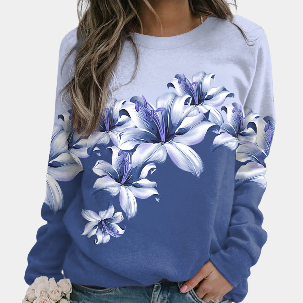 R&B | Sweatshirt Weiches Atmungsaktives Material Bequeme Passform Floral Print Lange Ärmel