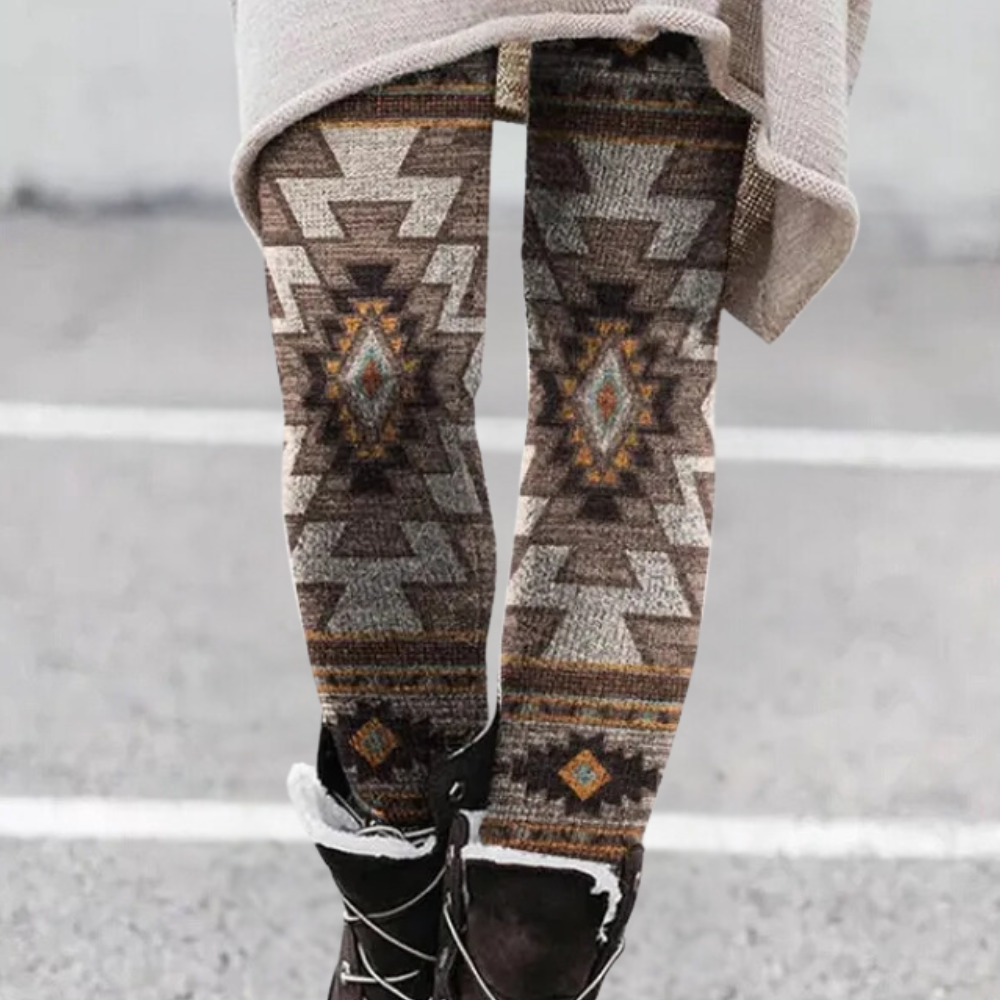 R&B | Leggings Enganliegend Weicher und Atmungsaktiver Strick Geometrisches Muster Vollständig Länglich