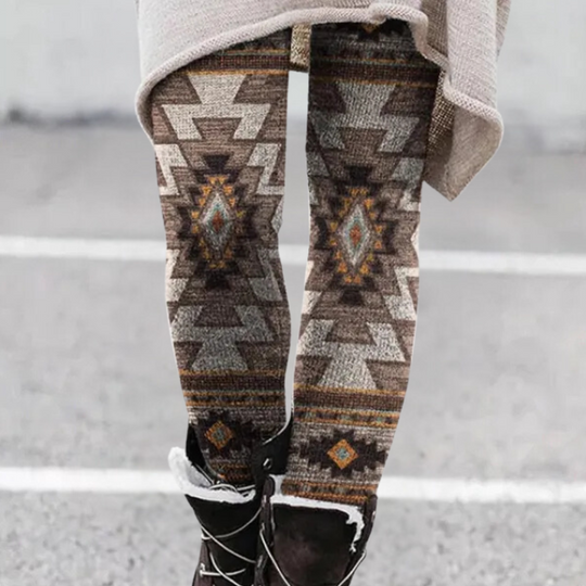 R&B | Leggings Enganliegend Weicher und Atmungsaktiver Strick Geometrisches Muster Vollständig Länglich