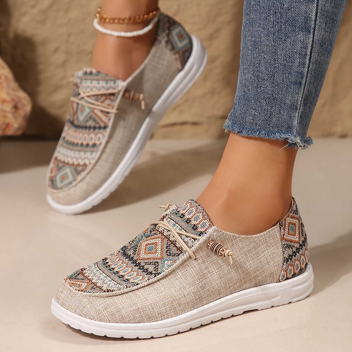 Emily Ethnischer Stil Bedruckte Leinenschuhe für Frauen R&B