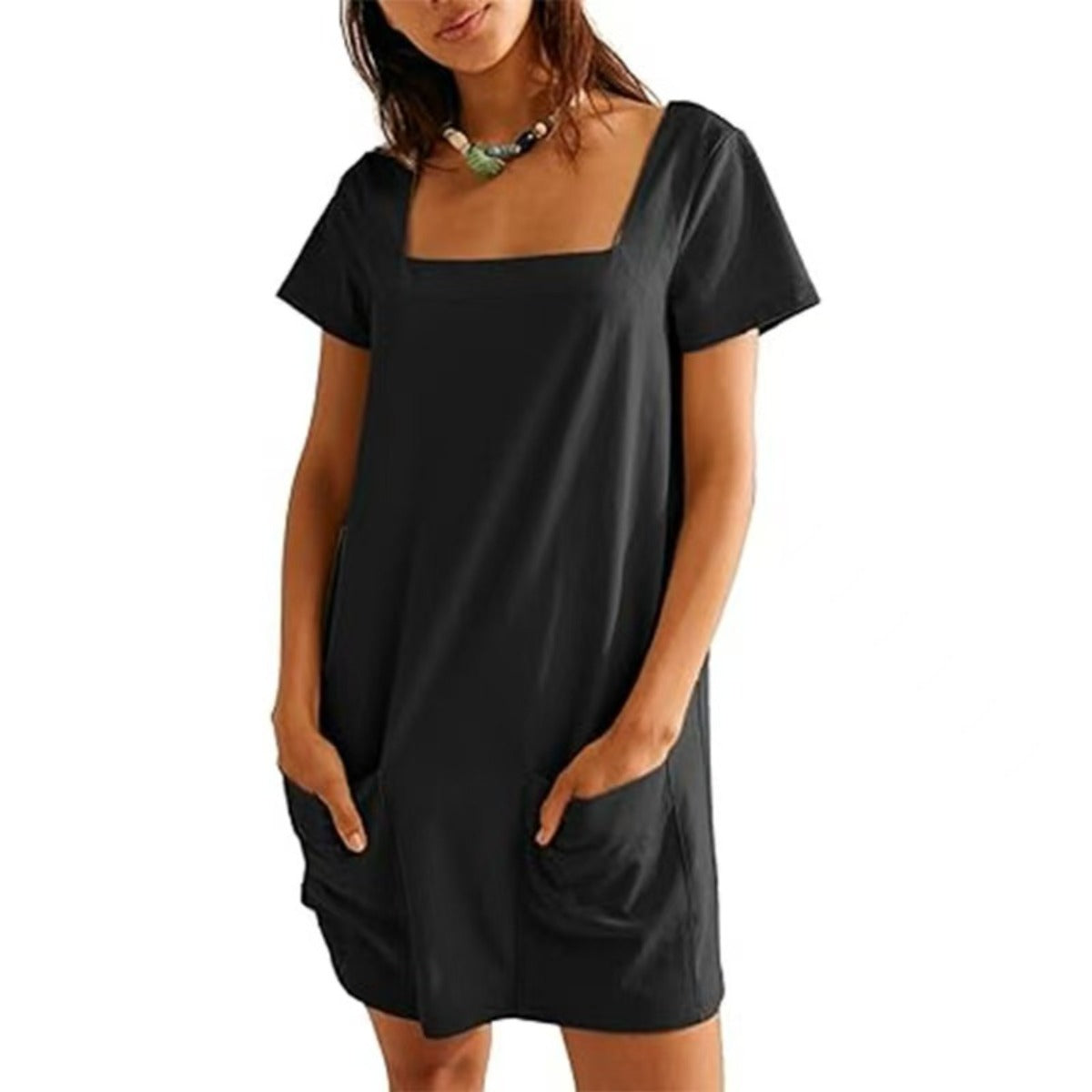 R&B | Freizeitkleid mit quadratischem Ausschnitt und Tasche