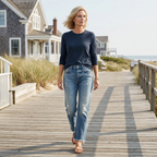 Damen Retro Jeans mit geradem Bein und kurzem Schnitt für Damen