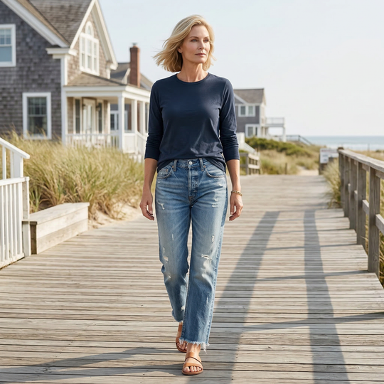 Damen Retro Jeans mit geradem Bein und kurzem Schnitt für Damen