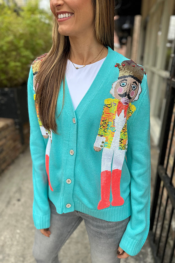 R&B | Weihnachtsnussknacker Pailletten Freizeit Strickjacke