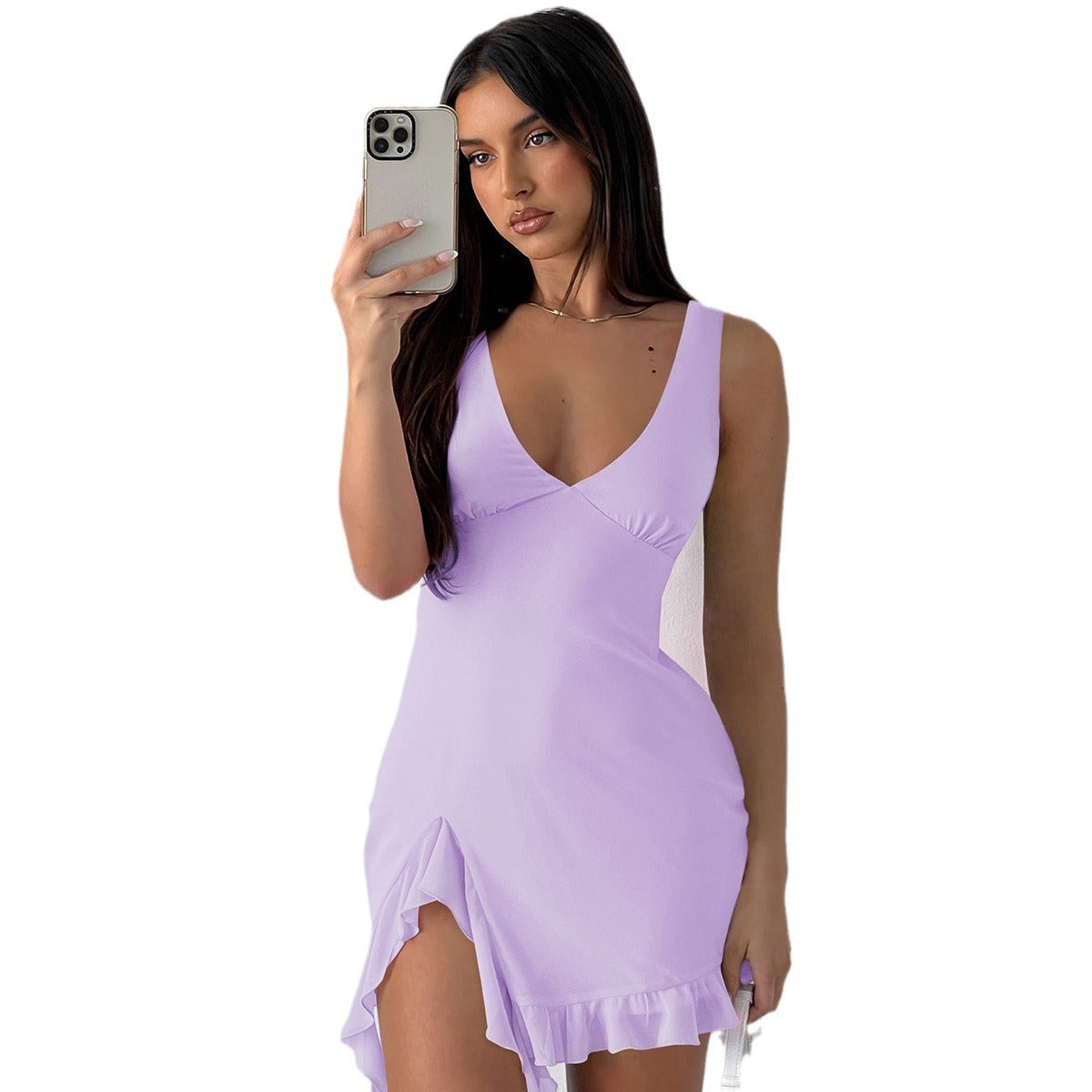 R&B | Kleid mit Hosenträgern und V-Ausschnitt mit Fransen