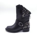 R&B | Bikerstiefel für Damen mit Schnalle Silberne Nieten