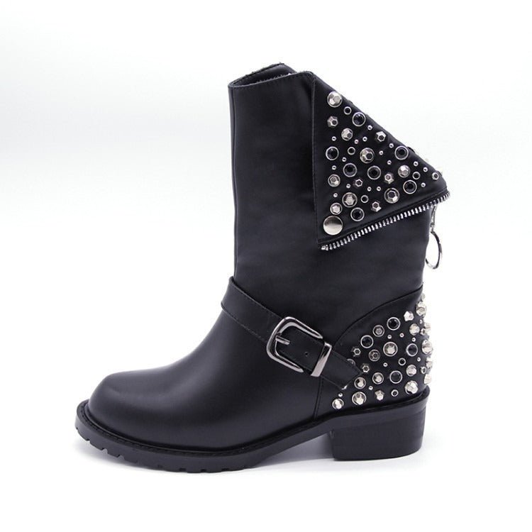 R&B | Bikerstiefel für Damen mit Schnalle Silberne Nieten