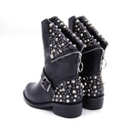 R&B | Bikerstiefel für Damen mit Schnalle Silberne Nieten