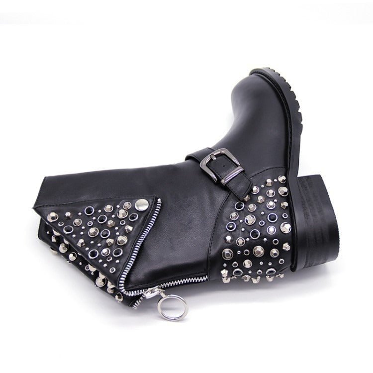R&B | Bikerstiefel für Damen mit Schnalle Silberne Nieten