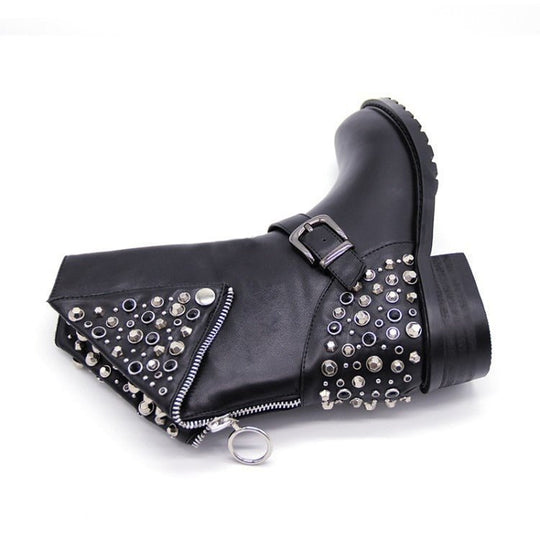 R&B | Bikerstiefel für Damen mit Schnalle Silberne Nieten