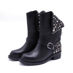 R&B | Bikerstiefel für Damen mit Schnalle Silberne Nieten