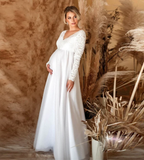 R&B | Damen Weißes Maxikleid Umstandskleid