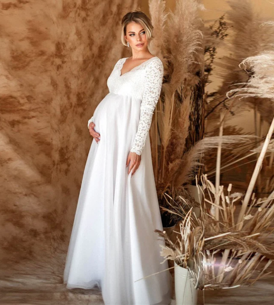 R&B | Damen Weißes Maxikleid Umstandskleid