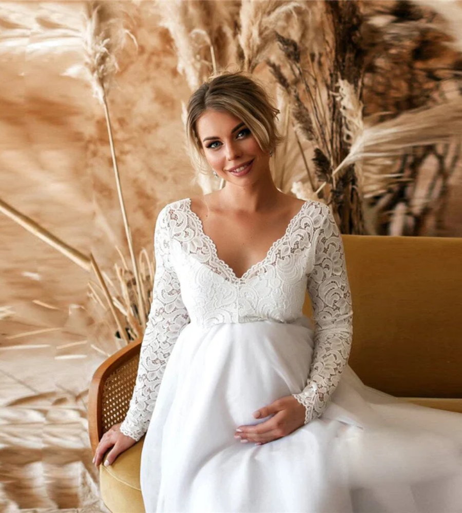 R&B | Damen Weißes Maxikleid Umstandskleid