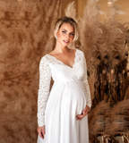 R&B | Damen Weißes Maxikleid Umstandskleid