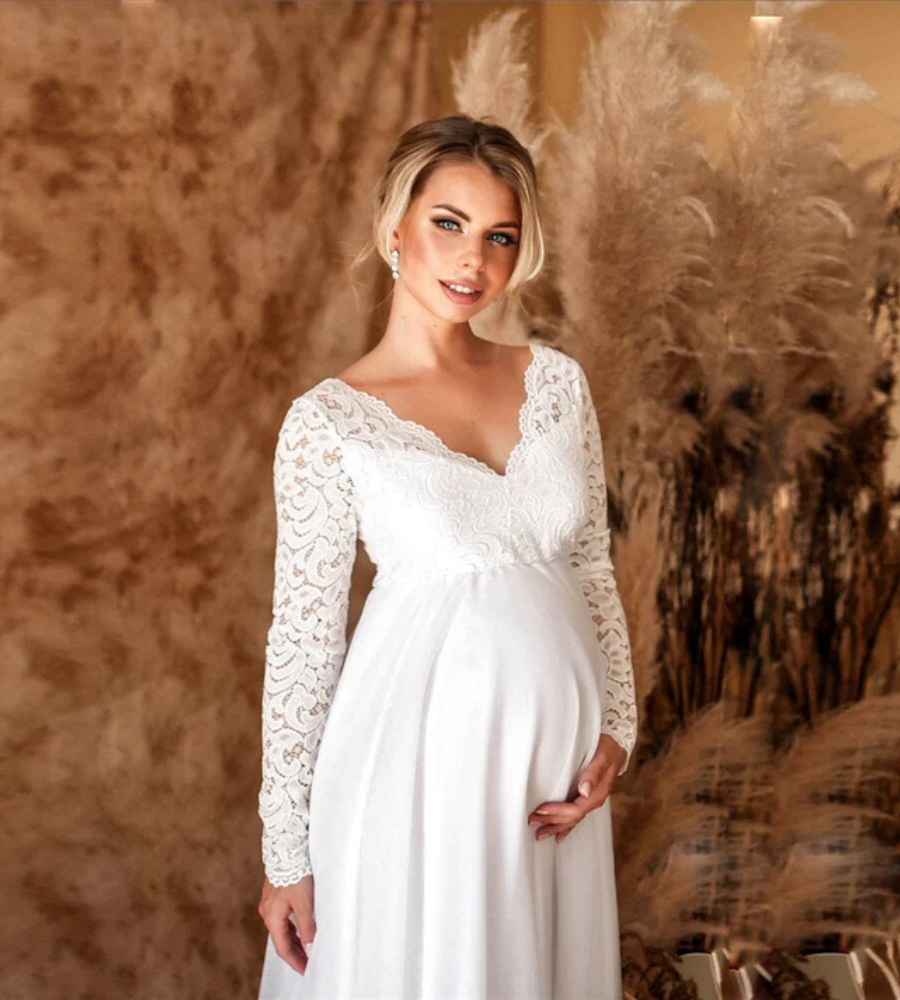 R&B | Damen Weißes Maxikleid Umstandskleid