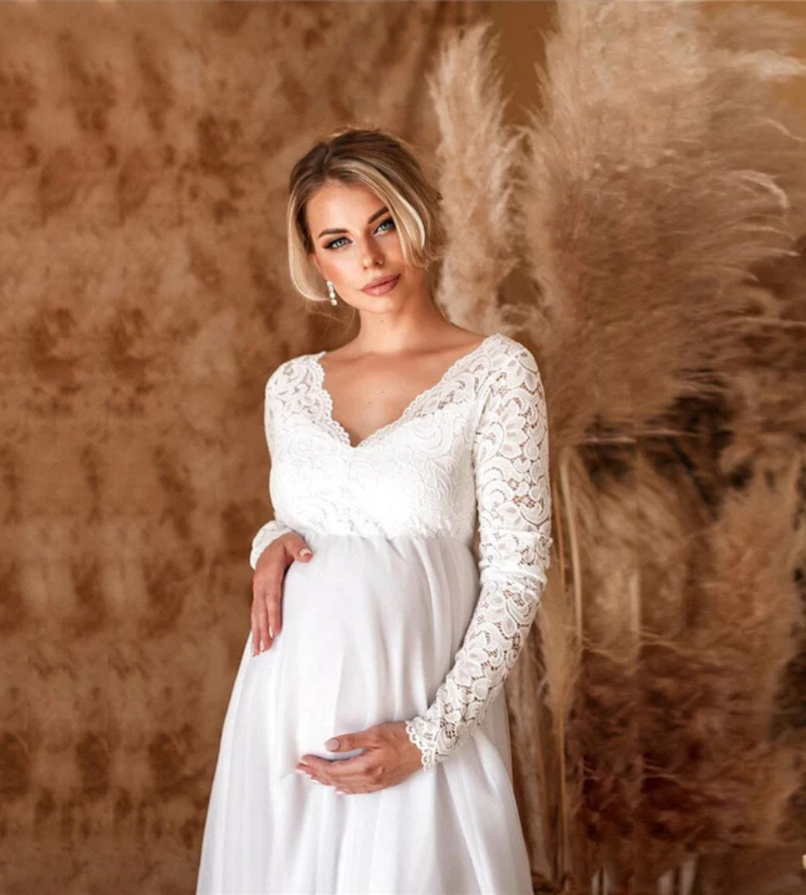R&B | Damen Weißes Maxikleid Umstandskleid