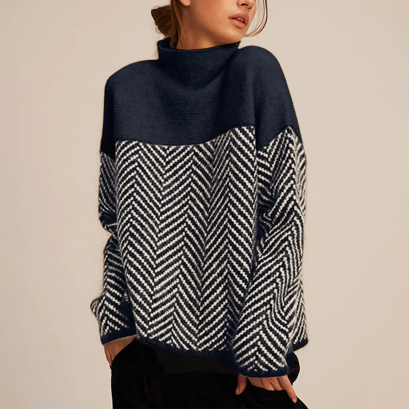 R&B | Strickpullover mit Hohem Kragen Grafisches Muster und Weiche Qualität Elegant und Warm