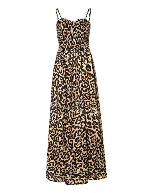 R&B | Kleid mit Leopardenmuster und Hosenträgern mit V-Ausschnitt