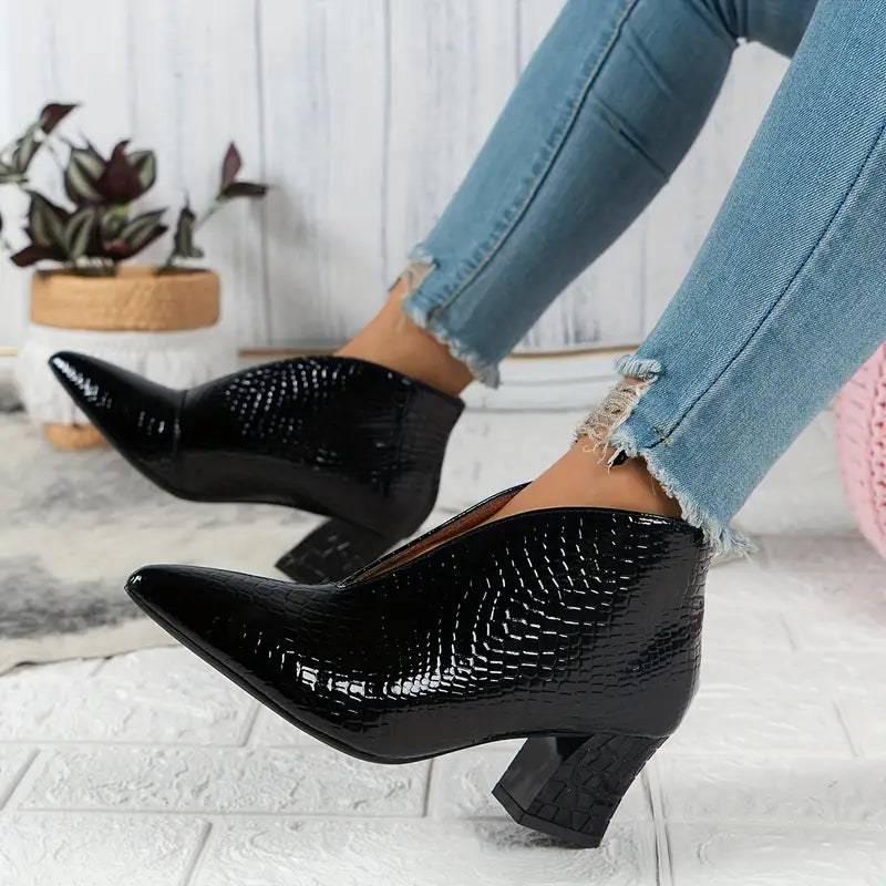 R&B | Glänzende Croco Print Stiefeletten