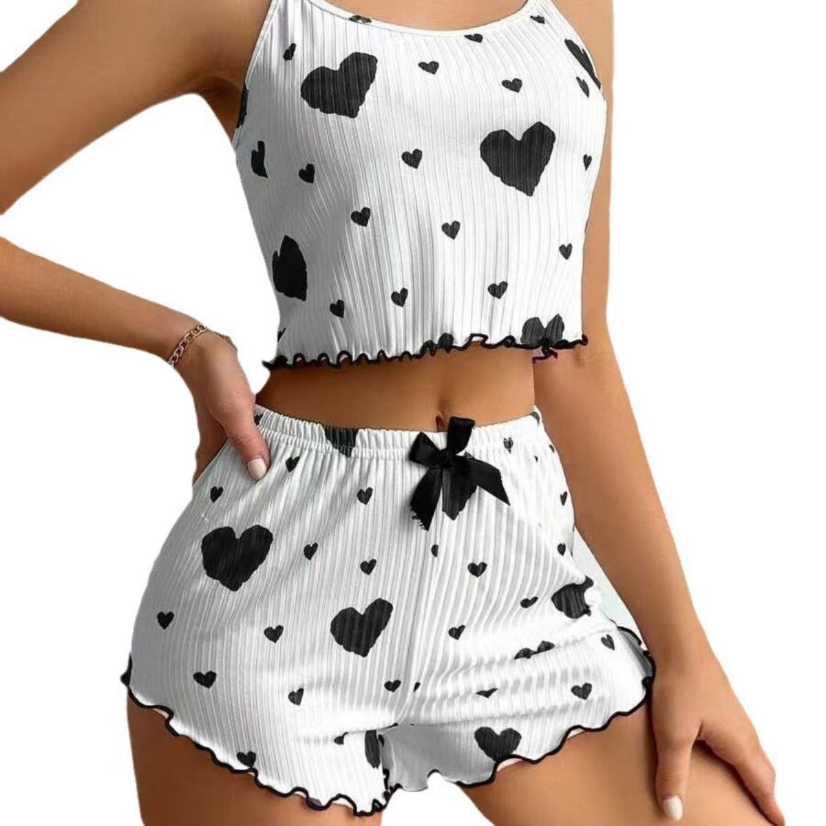 R&B | LiR&Be Bedruckte Hosenträger Shorts Pyjama Set