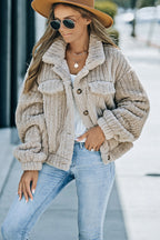 Unifarbene Plüsch Fleece Jacke Mit Knopfleiste