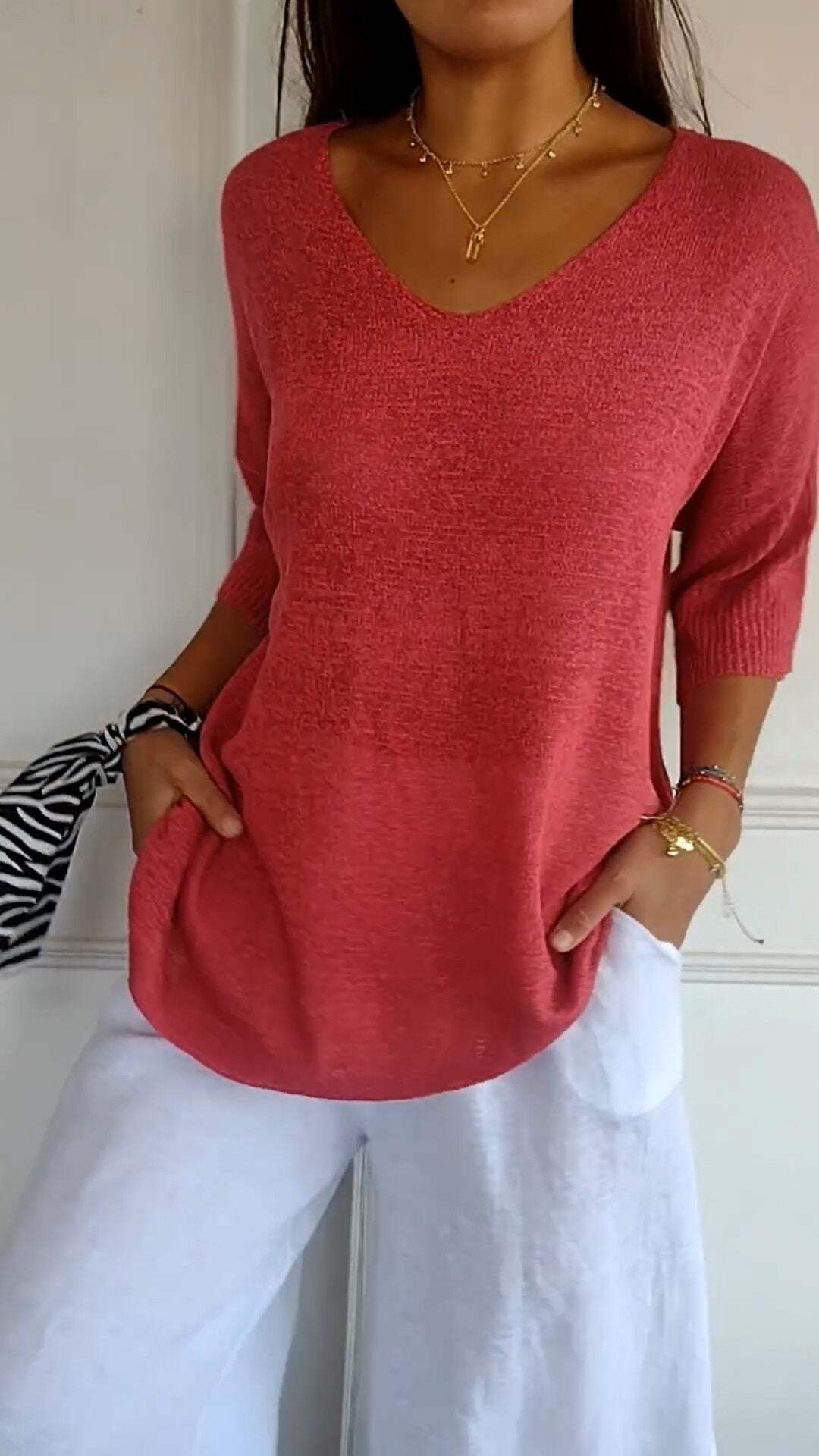 Pullover gestricktes Shirt mit V-Ausschnitt