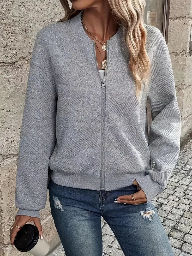 R&B | Cardigan - Damen Herbst Zip-Up Texturierter Cardigan mit Rippbund