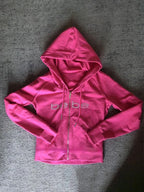 R&B | Barbie Rosa Buchstaben Strassdruck Hoodie mit Reißverschluss