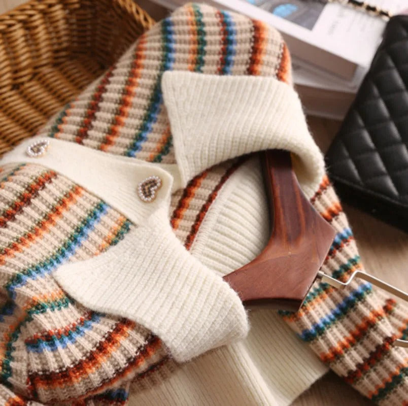 R&B | Gestreifte Strickjacke mit Kragen