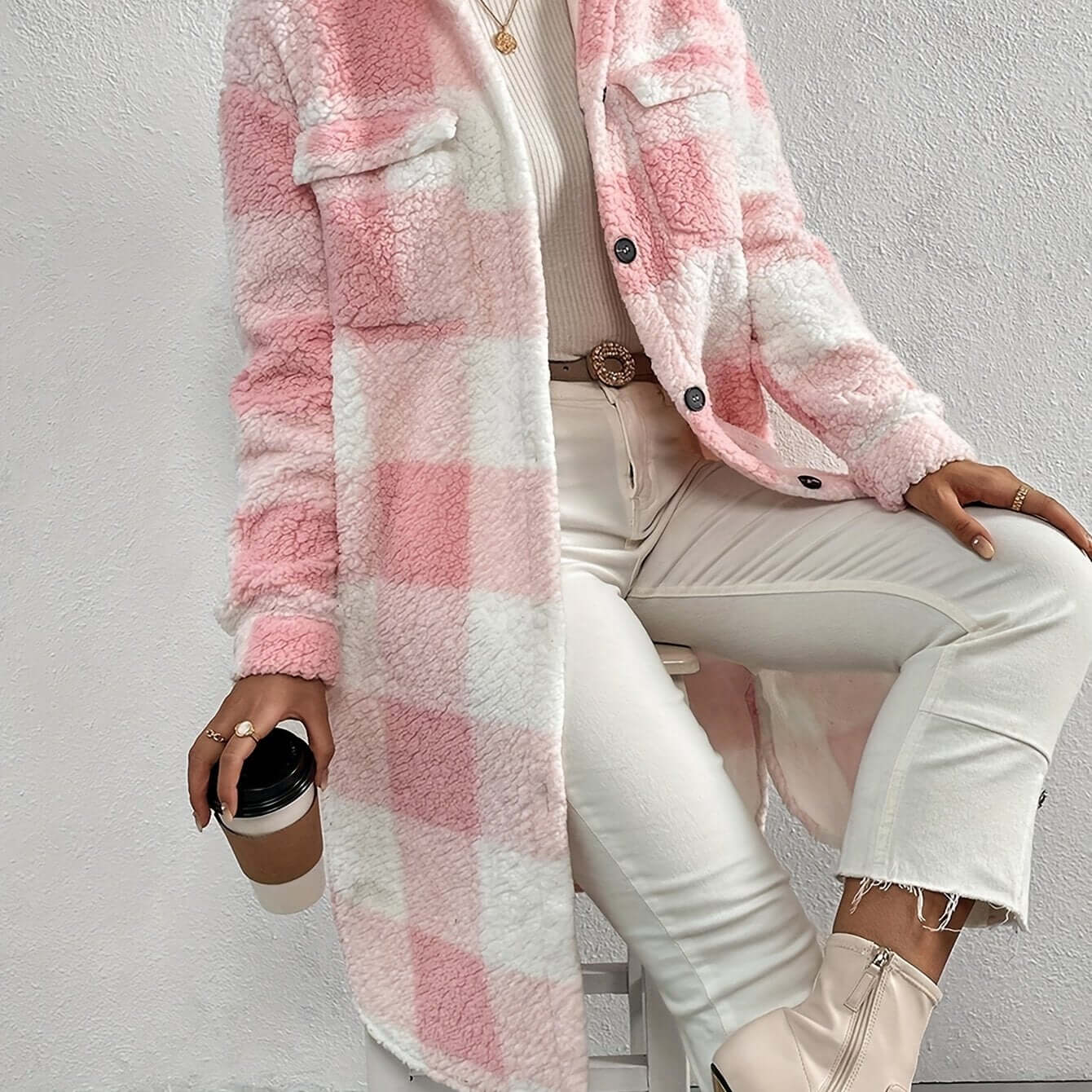 R&B | Damen Karierter Langarmmantel