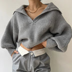 R&B | Strickpullover mit Laternenärmeln und offenem Kragen