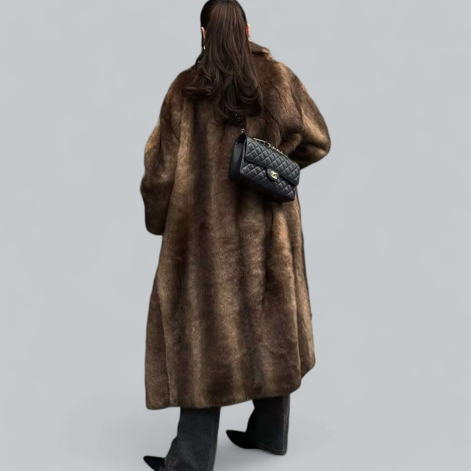 R&B | Eleganter Kunstfell Langer Trenchcoat
