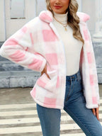 R&B | Gitter Teddyjacke mit Knöpfen und Taschen Polyester Warm und Stilvoll