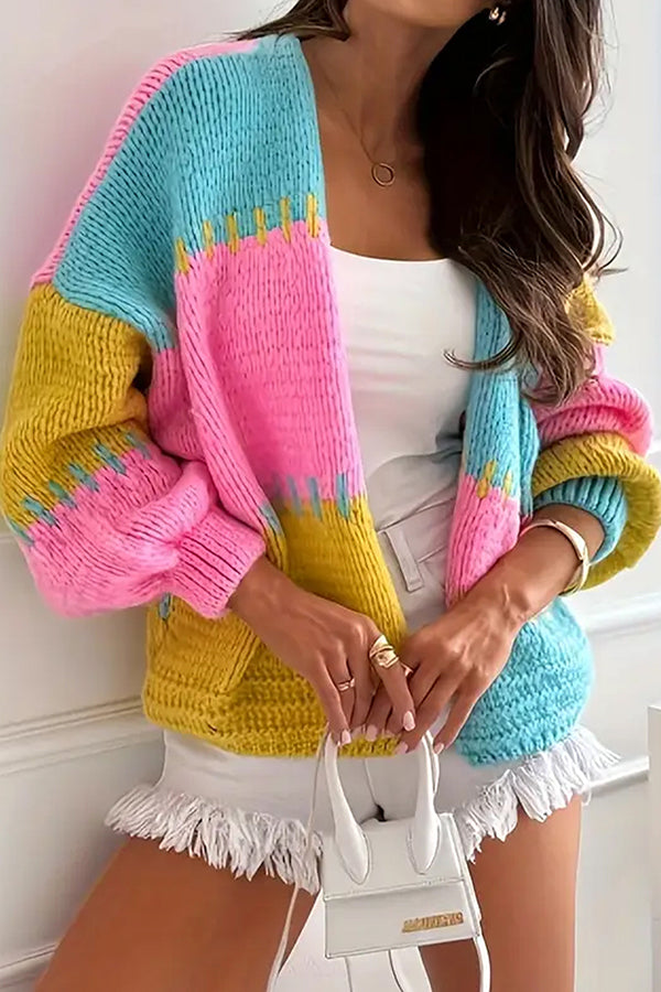 R&B | lässige Strickjacke mit Kontrastnaht-Detail